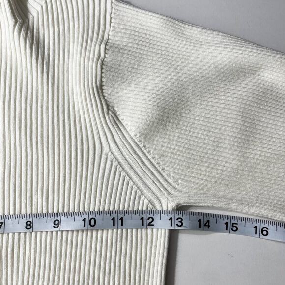 Mango Women’s Ribbed Knit Pullover Sweater Sz M White Black Strip at 3/4 Sleeves - Picture 11 of 12